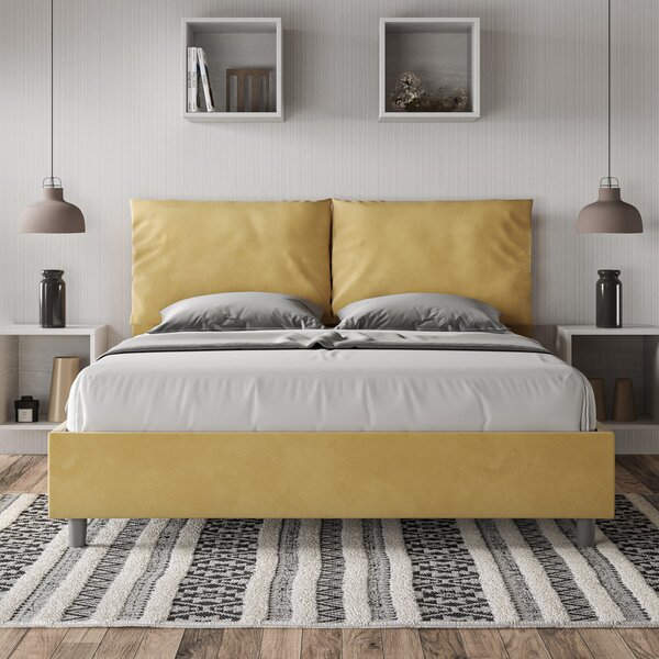 Letto Matrimoniale 160x190 cm con Rete e Contenitore Giroletto con Alzata Comoda Imbottito in Microfibra Antea Ocra