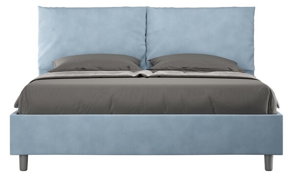 Letto Matrimoniale 160x190 cm con Rete e Contenitore Giroletto con Alzata Comoda Imbottito in Microfibra Antea Azzurro