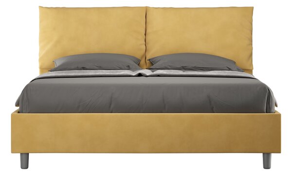 Letto Matrimoniale 160x190 cm con Rete e Contenitore Giroletto con Alzata Comoda Imbottito in Microfibra Antea Ocra