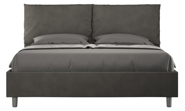 Letto Matrimoniale 160x190 cm con Rete e Contenitore Giroletto con Alzata Comoda Imbottito in Microfibra Antea Grigio