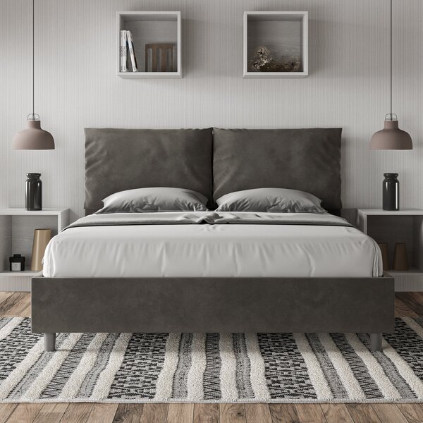 Letto Matrimoniale 160x190 cm con Rete e Contenitore Giroletto con Alzata Comoda Imbottito in Microfibra Antea Grigio