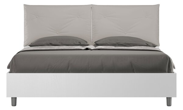 Letto Matrimoniale 160x200 cm Senza Rete Struttura Bianco Frassico con Cuscini in Similpelle Egos Appia Tortora