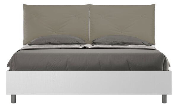 Letto Matrimoniale 160x200 cm Senza Rete Struttura Bianco Frassico con Cuscini in Similpelle Egos Appia Cappuccino