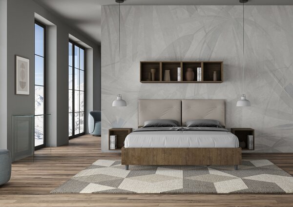 Letto Matrimoniale 160x190 cm Senza Rete Struttura Noce con Cuscini in Similpelle Egos Appia Tortora