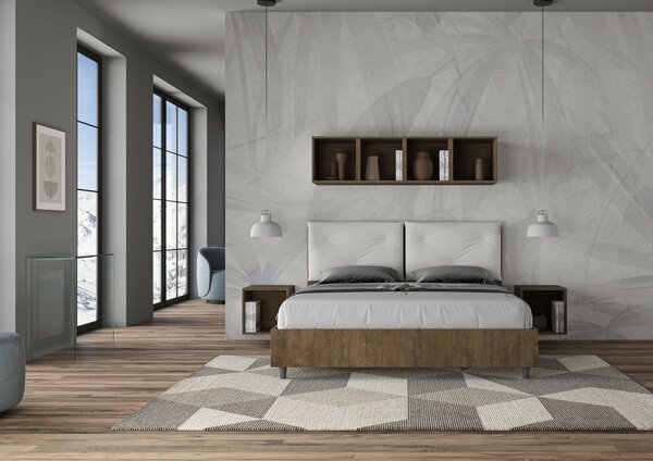 Letto Matrimoniale 160x190 cm Senza Rete Struttura Noce con Cuscini in Similpelle Egos Appia Bianco