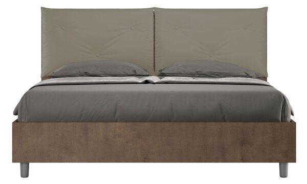 Letto Matrimoniale 160x190 cm Senza Rete Struttura Noce con Cuscini in Similpelle Egos Appia Cappuccino