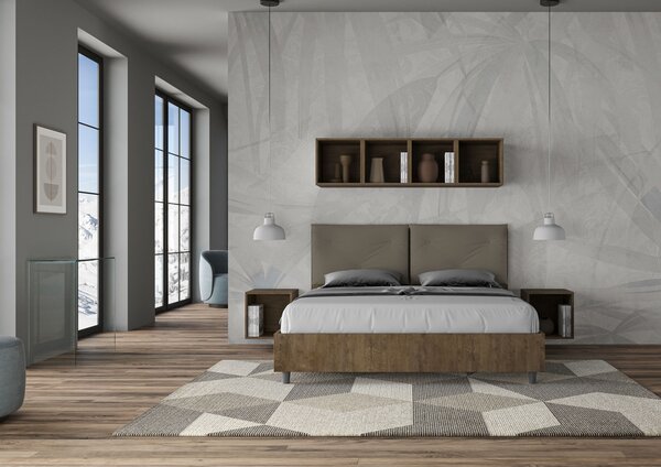 Letto Matrimoniale 160x190 cm Senza Rete Struttura Noce con Cuscini in Similpelle Egos Appia Cappuccino