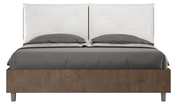Letto Matrimoniale 160x190 cm Senza Rete Struttura Noce con Cuscini in Similpelle Egos Appia Bianco