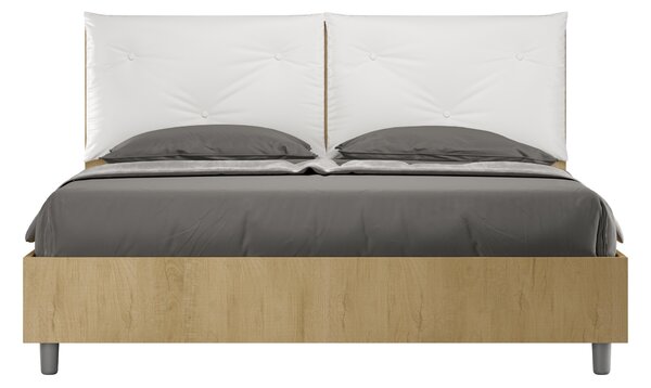 Letto Matrimoniale 160x190 cm Senza Rete Struttura Quercia con Cuscini in Similpelle Egos Appia Bianco