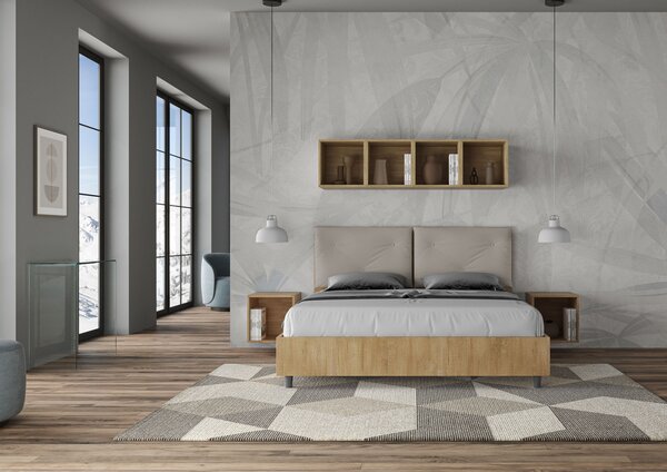 Letto Matrimoniale 160x190 cm Senza Rete Struttura Quercia con Cuscini in Similpelle Egos Appia Tortora