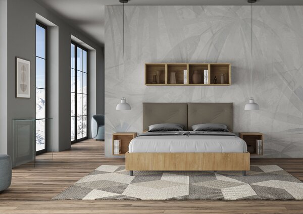 Letto Matrimoniale 160x190 cm Senza Rete Struttura Quercia con Cuscini in Similpelle Egos Appia Cappuccino