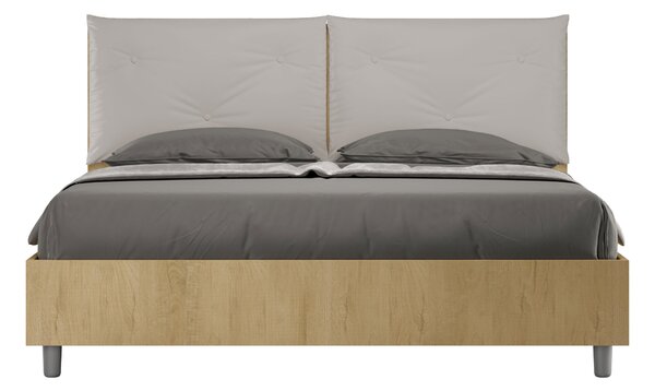 Letto Matrimoniale 160x190 cm Senza Rete Struttura Quercia con Cuscini in Similpelle Egos Appia Tortora