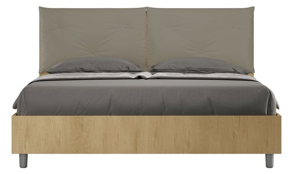 Letto Matrimoniale 160x190 cm Senza Rete Struttura Quercia con Cuscini in Similpelle Egos Appia Cappuccino