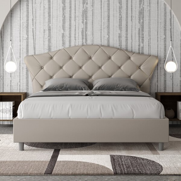 Letto Matrimoniale 160x190 cm Senza Rete con Testata Imbottito in Similpelle Langre Tortora