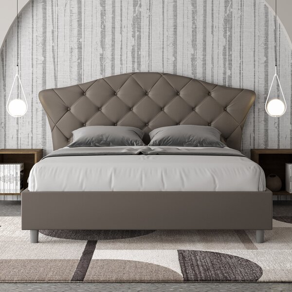 Letto Matrimoniale 160x190 cm Senza Rete con Testata Imbottito in Similpelle Langre Cappuccino