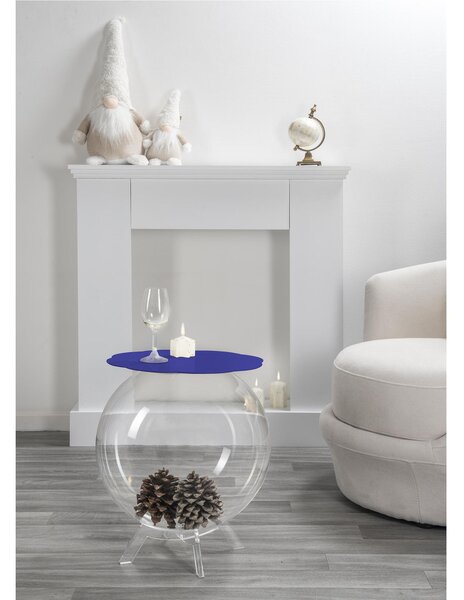 Tavolino, comodino contenitore. In plexiglass con ripiano in PMMA Dimensioni 40x40x h 46 cm, Corpo Trasparente ripiano Blu