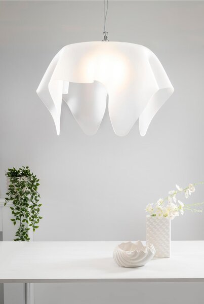 Lampadario, Sospensione in Plexiglass LINEADRAPPEGGI BIG, Dimensioni 70x70x h 34 cm - 2,5 kg attacco: E27 MAX 42W Colore Bianco Satinato