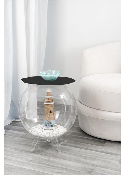 Tavolino, comodino contenitore. In plexiglass con ripiano in PMMA Dimensioni 40x40x h 46 cm, Corpo Trasparente ripiano Nero