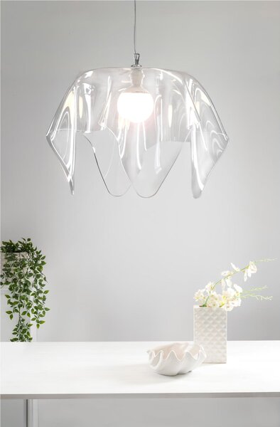 Lampadario, Sospensione in Plexiglass LINEADRAPPEGGI BIG, Dimensioni 70x70x h 34 cm - 2,5 kg attacco: E27 MAX 42W Colore Trasparente