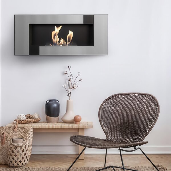 Camino a Bioetanolo da Parete DELTA 2 QUBE T�V - Lucido Nero, 90x14.2x40 cm, Materiale di Alta Qualit�, Certificato ISO 9001:2015 e T�V