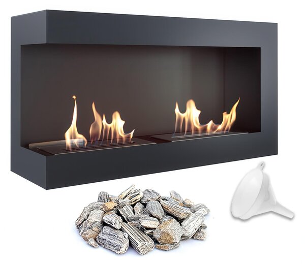 Biocamino Delta 900 Angolo Sinistro Nero - Altezza 48 cm, Dimensioni 90x28 cm, Acciaio, Vetro Opzionale, Aromaterapia