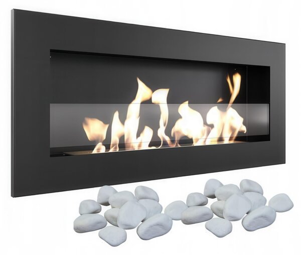 Camino Bioetanolo Parete DELTA2 SLIM T�V con Vetro - Nero, Acciaio, Dimensioni 90x40x10.3 cm