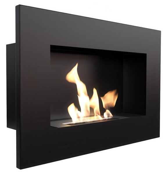 Camino a Bioetanolo da Parete DELTA Nero T�V - 60x14.2x40 cm, Peso 6.8 kg, Sicurezza Certificata, Design Moderno