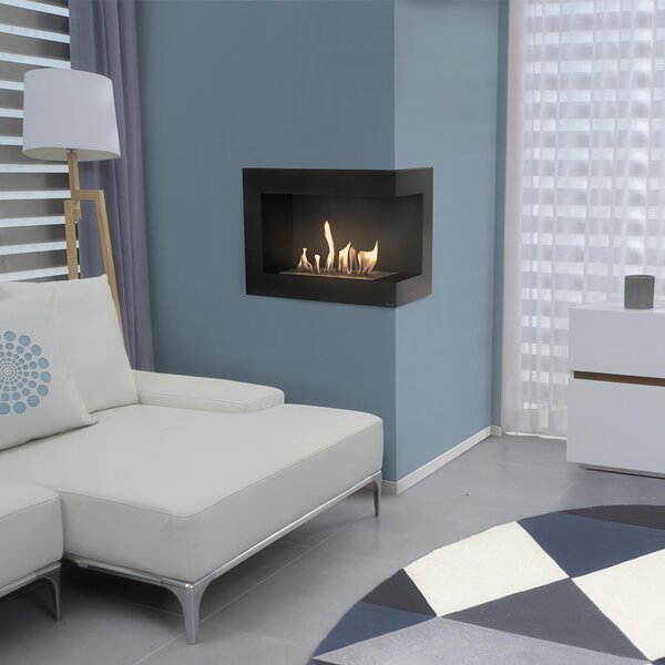 Camino Bioetanolo Delta 600 T�V da Parete o Incasso - Nero, Acciaio, Dimensioni 60x28x48 cm