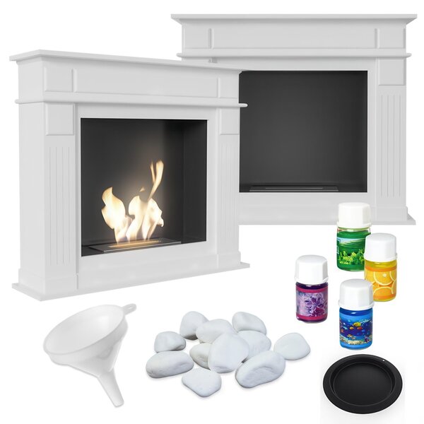 Biocamino a Portale November - Alimentato a Bioetanolo, Acciaio e MDF, Bianco, Dimensioni 115x29.5x101.3 cm, Kit Aromaterapia Incluso
