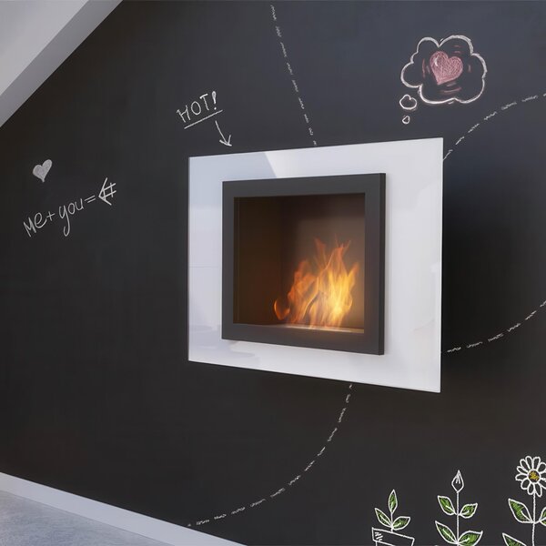 Camino Bioetanolo da Parete OSCAR T�V Bianco - Dimensioni 90x19.1x63 cm, Peso 25 kg, Colore Bianco, Certificato Sicurezza T�V, ISO 9001:2015