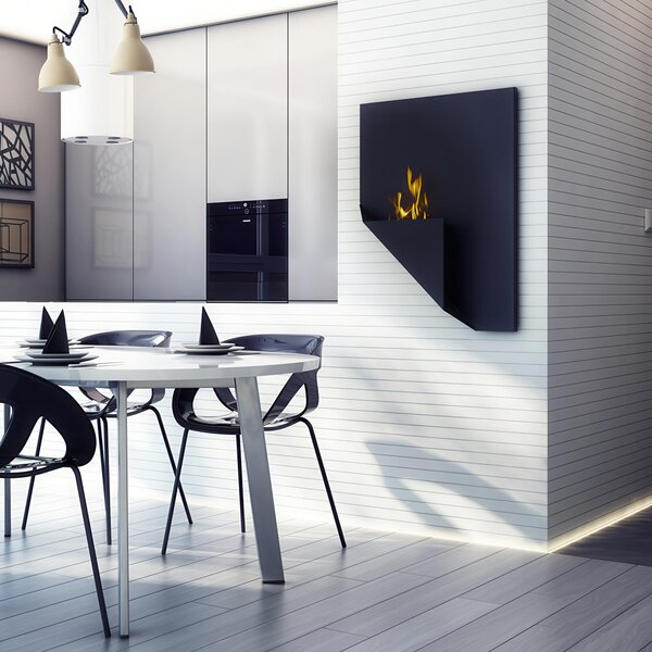 Camino a Bioetanolo da Parete PAPA T�V - Nero, Dimensioni 65x14.3x90 cm, Peso 14.8 kg - Sicurezza Certificata T�V, Installazione Facile