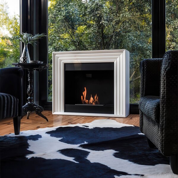 Camino Bioetanolo PLANET T�V Bianco - Altezza 98 cm, Dimensioni 115x33 cm, in Acciaio, con Accessori Aromaterapia