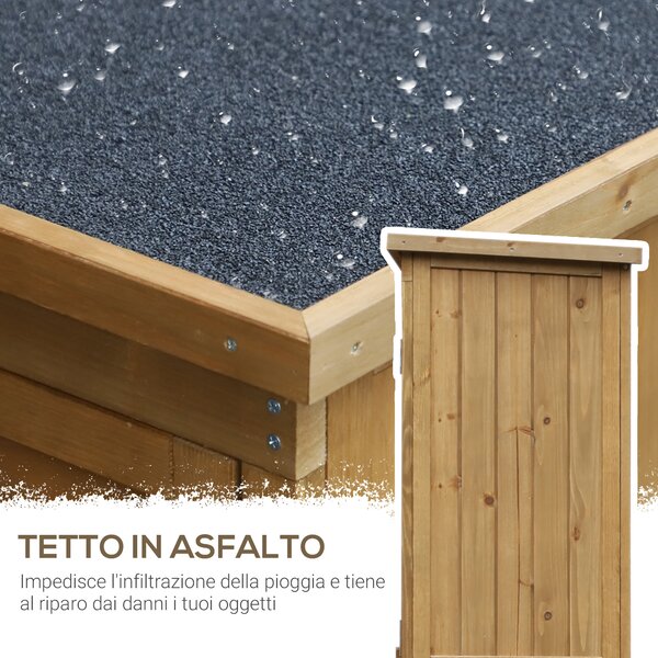 Outsunny Casetta in Legno da Giardino con Tetto Impermeabile, Armadio da Esterno Porta Attrezzi da Giardino con 3 Mensole, 87x46.5x160cm