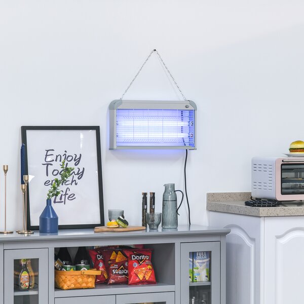 Outsunny Elettroinsetticida da Esterno e Interno con Lampada Antizanzare UV per 60m², Zanzariera Elettrica 30W Grigio|Aosom
