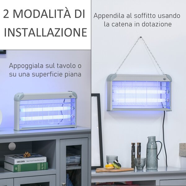 Outsunny Elettroinsetticida da Esterno e Interno con Lampada Antizanzare UV per 60m², Zanzariera Elettrica 30W Grigio|Aosom
