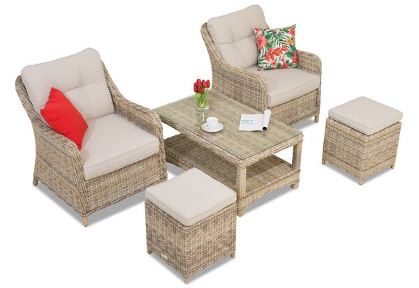 Set in technorattan Toledo Terrace con pouf beige garden point