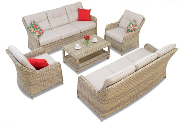 Set di mobili di lusso in rattan sintetico Toledo Coffee 8 beige Garden Point