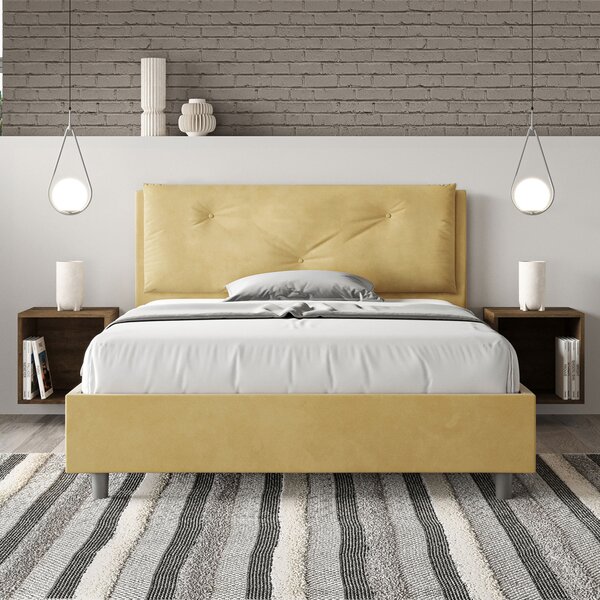 Letto Matrimoniale Francese 140x190 cm Senza Rete Imbottito in Microfibra Appia Large Ocra