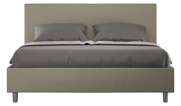 Letto Matrimoniale 160x190 cm con Rete e Contenitore Giroletto con Alzata Comoda Imbottito in Similpelle Adele Cappuccino