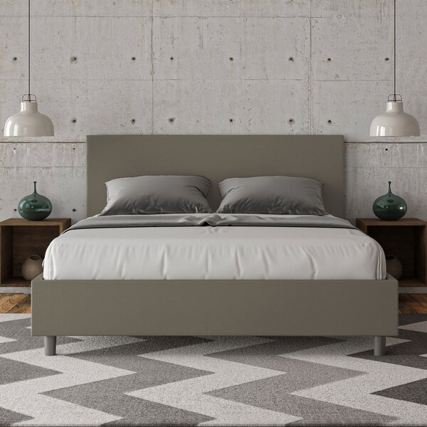 Letto Matrimoniale 160x190 cm con Rete e Contenitore Giroletto con Alzata Comoda Imbottito in Similpelle Adele Cappuccino