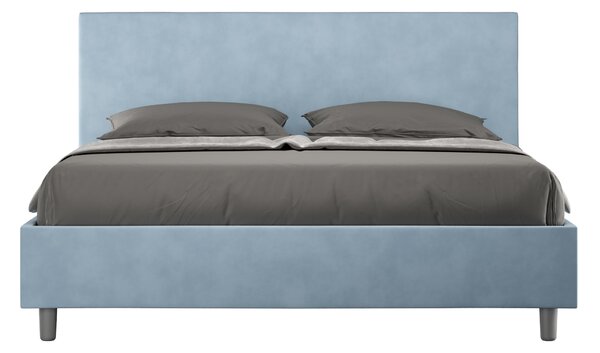 Letto Matrimoniale 160x190 cm con Rete e Contenitore Giroletto con Alzata Comoda Imbottito in Microfibra Adele Azzurro