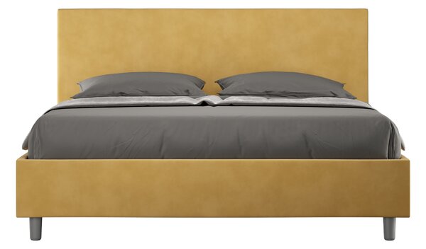 Letto Matrimoniale 160x190 cm con Rete e Contenitore Giroletto con Alzata Comoda Imbottito in Microfibra Adele Ocra