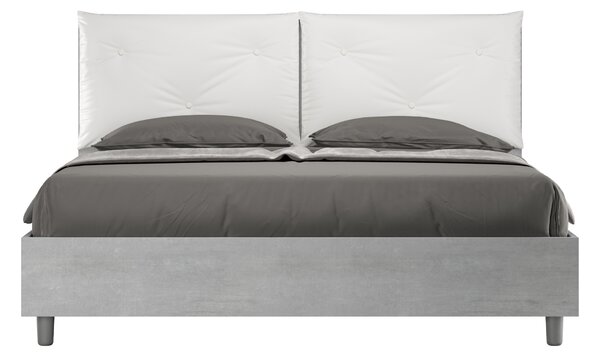 Letto Matrimoniale 160x190 cm Senza Rete Struttura Cemento con Cuscini in Similpelle Egos Appia Bianco