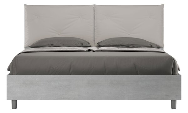 Letto Matrimoniale 160x190 cm Senza Rete Struttura Cemento con Cuscini in Similpelle Egos Appia Tortora