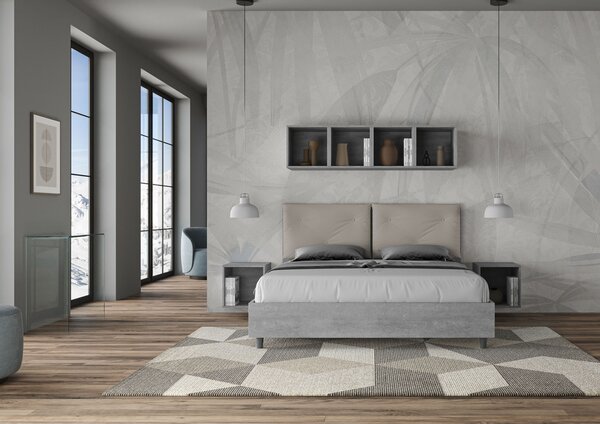 Letto Matrimoniale 160x190 cm Senza Rete Struttura Cemento con Cuscini in Similpelle Egos Appia Tortora