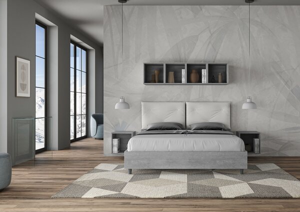Letto Matrimoniale 160x190 cm Senza Rete Struttura Cemento con Cuscini in Similpelle Egos Appia Bianco