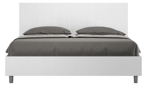 Letto Matrimoniale 160x190 cm con Rete e Contenitore Alzata Comoda Testata Dritta New Egos Bianco Frassino