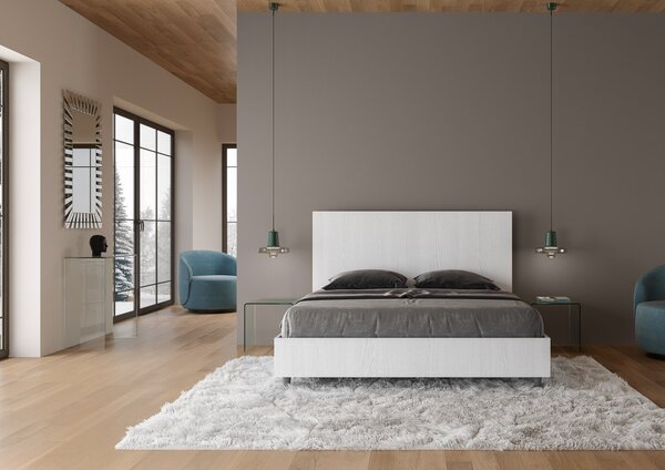 Letto Matrimoniale 160x190 cm con Rete e Contenitore Alzata Comoda Testata Dritta New Egos Bianco Frassino