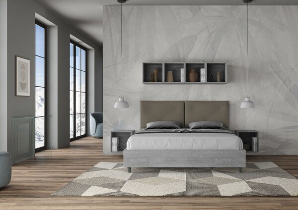 Letto Matrimoniale 160x190 cm Senza Rete Struttura Cemento con Cuscini in Similpelle Egos Appia Cappuccino