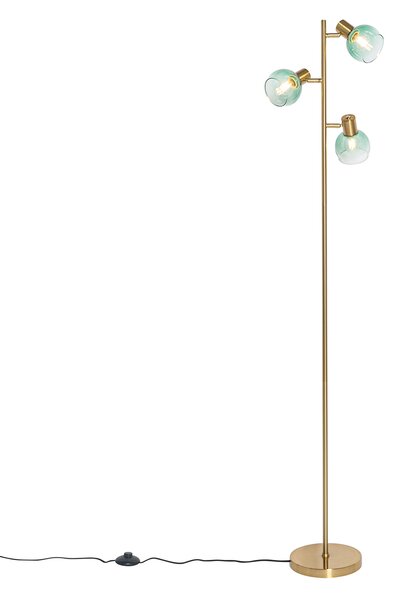 Art Deco vloerlamp goud met groen glas 3-lichts - Vidro